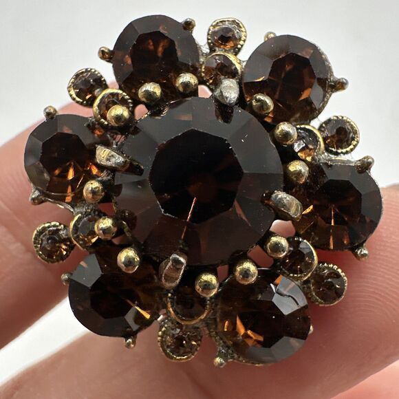 Vintage Hollycraft Earrings Gold Tone Pastel Rhinestone - Picture 6 of 6